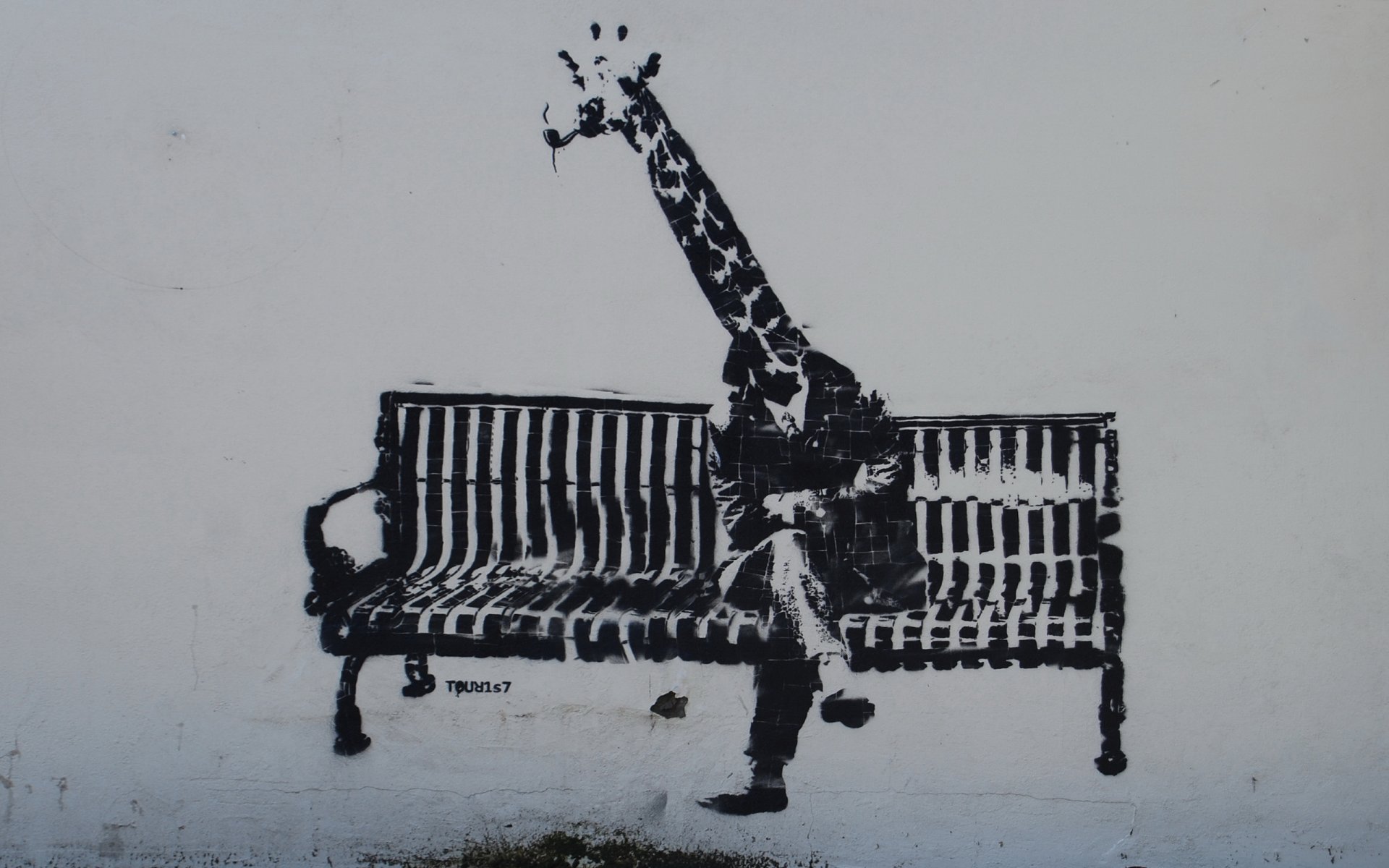 graffiti mann giraffe wand bank