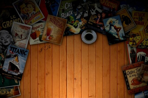 Wooden table with books and disks