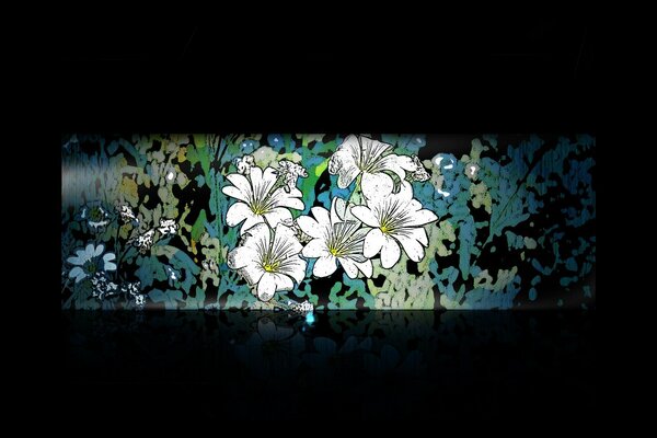 Flowers on a dark background in minimalism