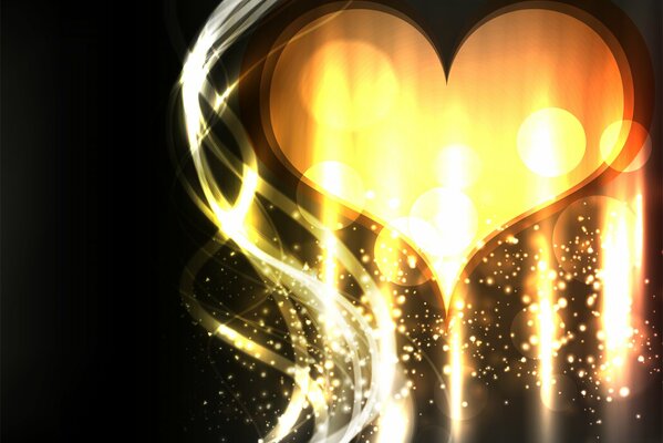 Fiery golden heart on the screensaver