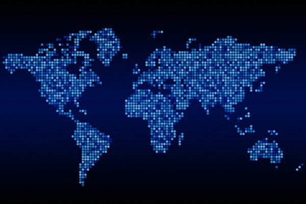 Elektroniczna mapa świata z niebieskich kwadratów