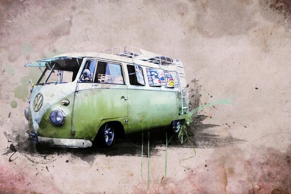 Green Volkswagen Hippie Van