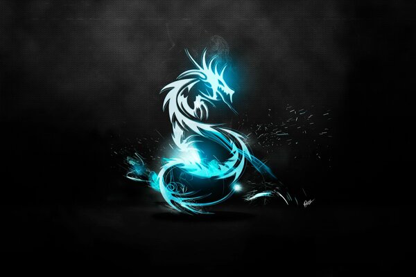 Blue dragon on a black background