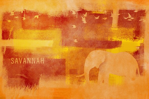 Savanna-style image in red-orange tones