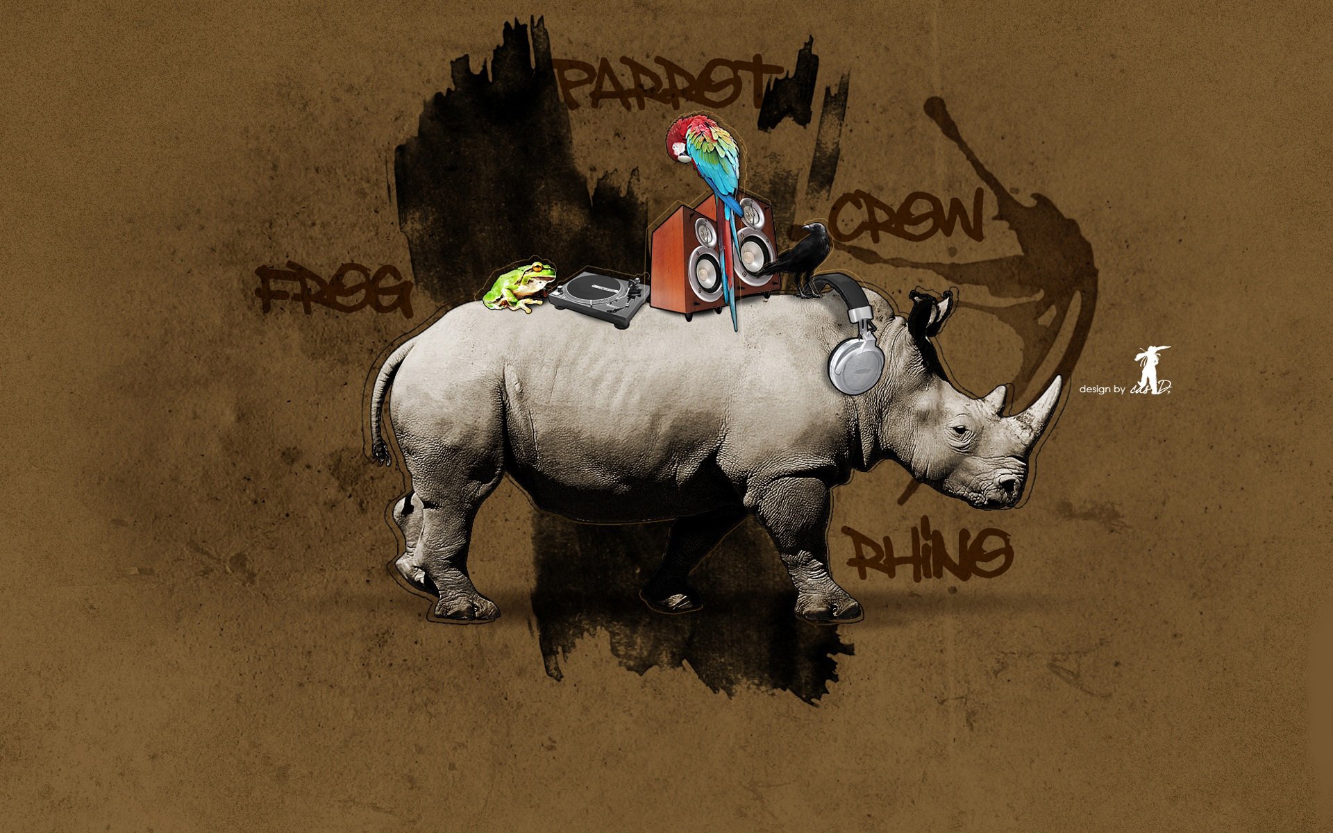 graffiti rhinoceros design parrot frog crow