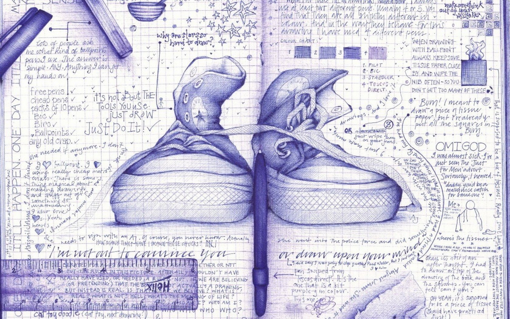 creativo dibujo cuaderno zapatillas