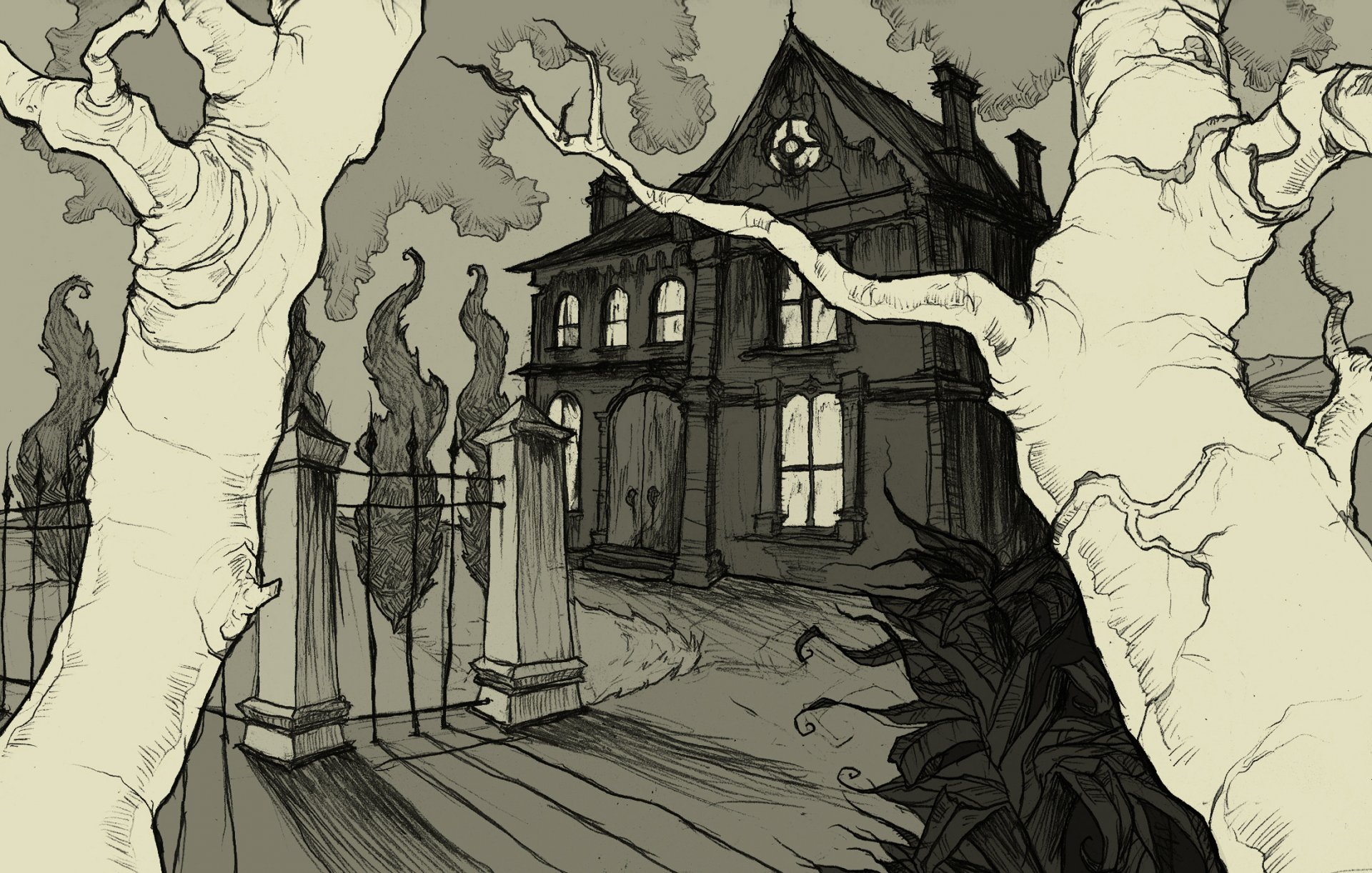 house drawing gloomy