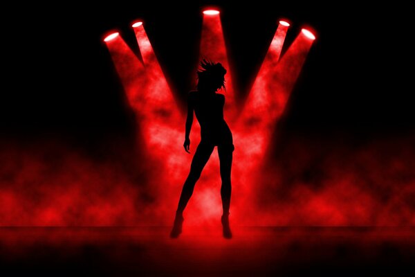 Silhouette of a girl in red light