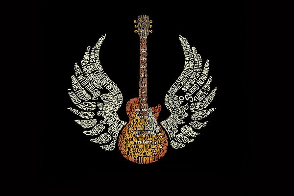 Guitar with wings made of words