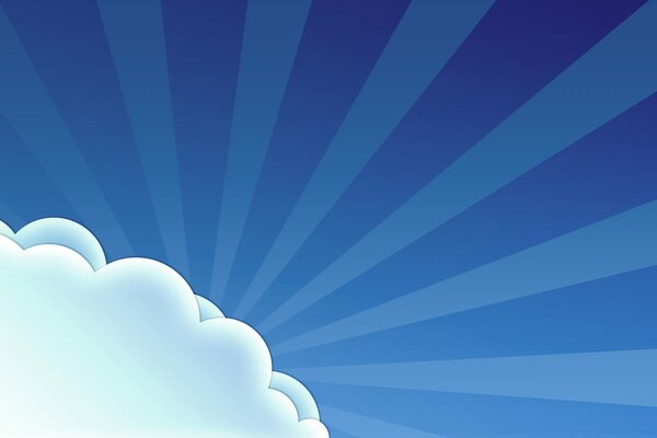 A cloud with rays on a blue sky is minimalistic