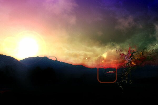 Abstraktion in Form eines Sonnenuntergangs in den Bergen