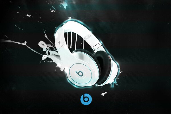 Headphones with splashes on a black background