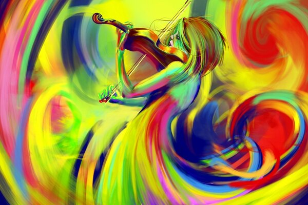 Imagen del arco iris de una chica tocando el violín