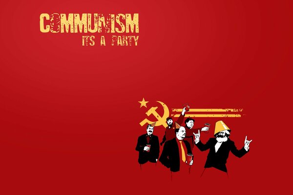 Famous figures of communism on a red background