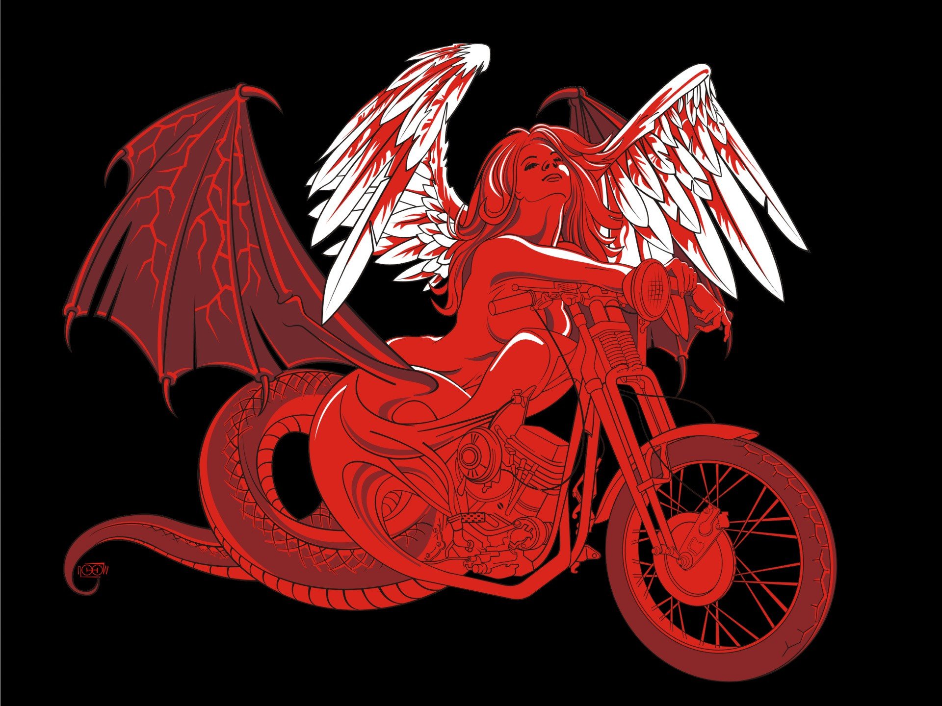 bike girl wings vector