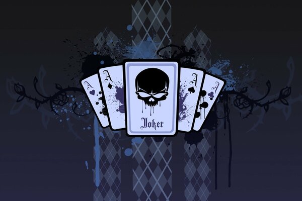 A deck of cards with a joker at the head