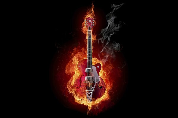 Guitare avec fumée et feu