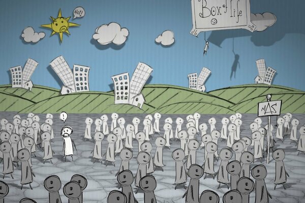 Animation of a crowd of paper men