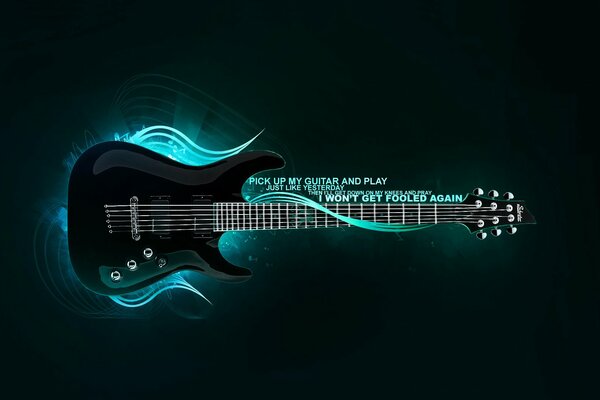 Black guitar and rays of light