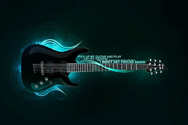 Czarna gitara i promienie światła