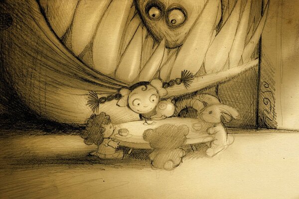 Drawing of a children s fairy tale about monsters