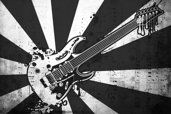 Guitarra musical en blanco y negro