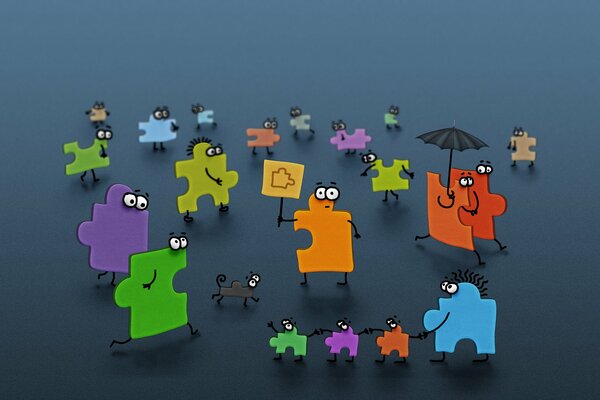 Puzzles multicolores sur fond gris