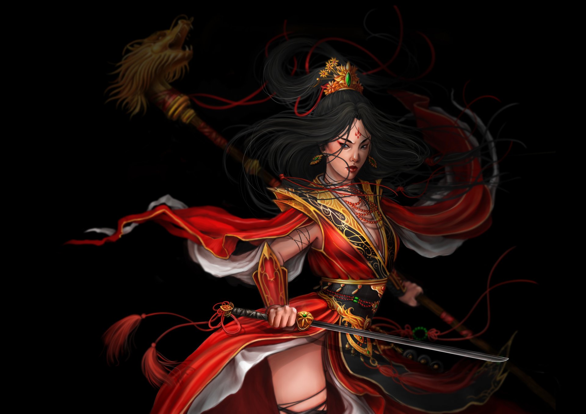 fantascienza arte ragazza samurai vista arma posa sfondo nero