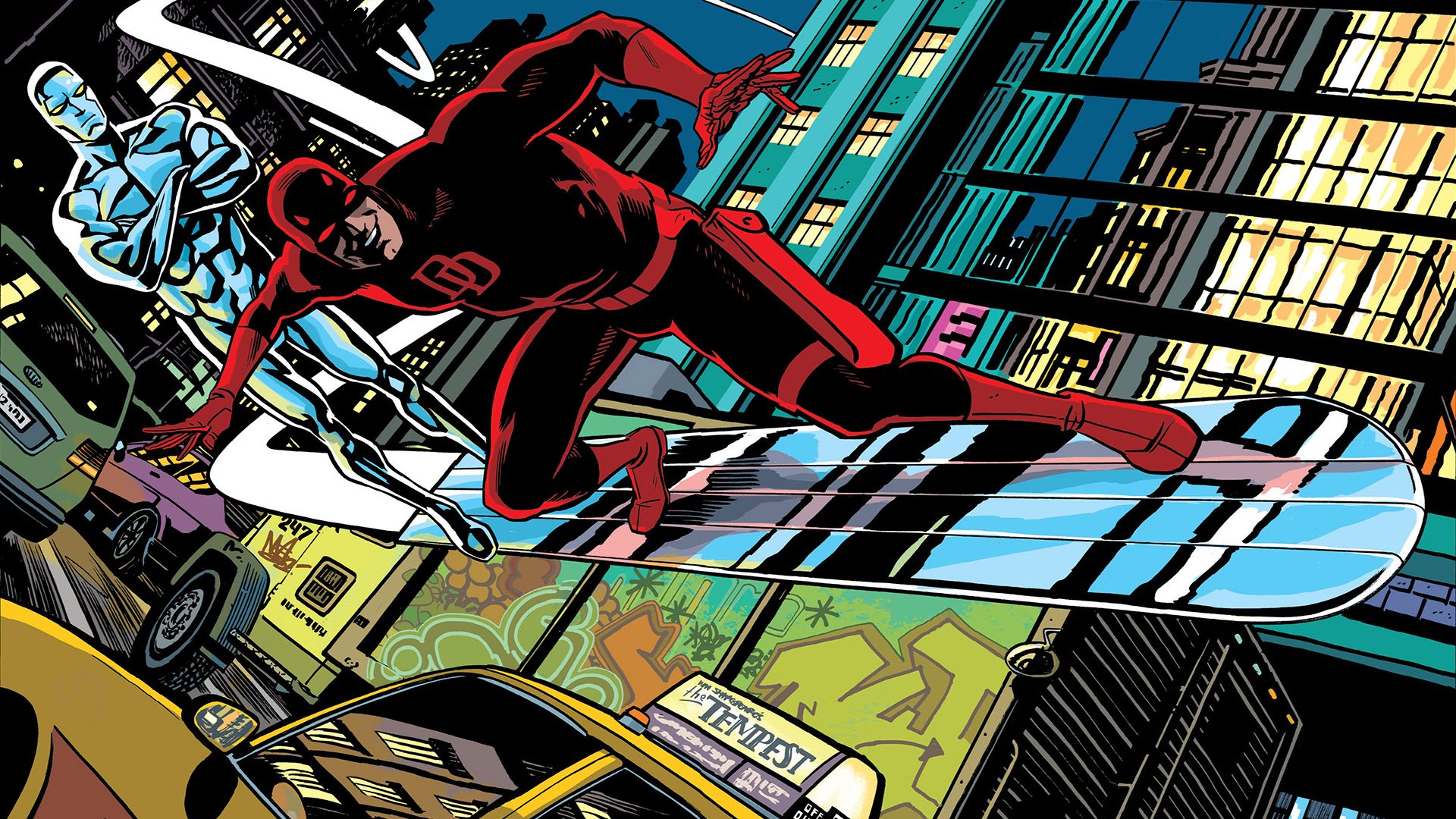 fumetti surfista d argento daredevil città strada automobili tavola