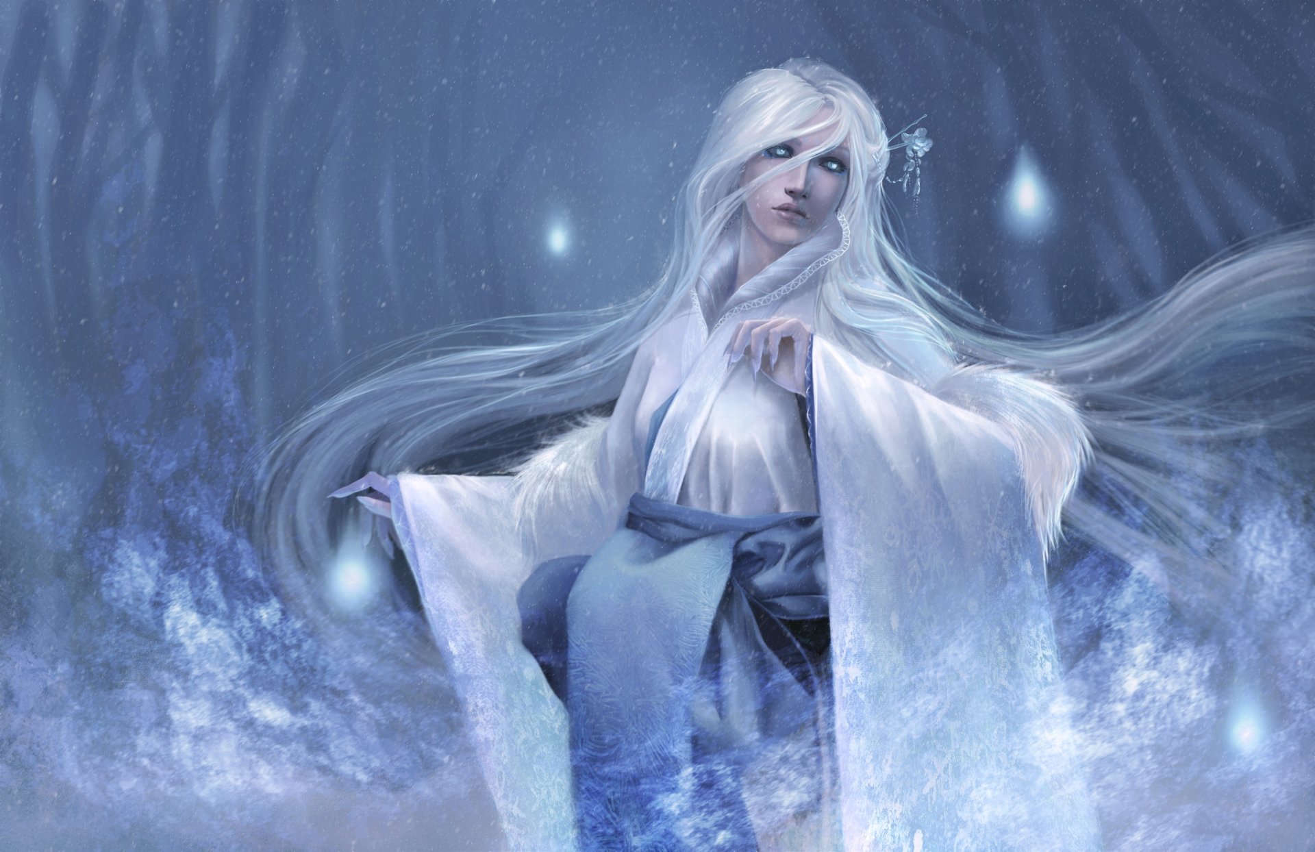 fille cheveux gel arbres yuki onna