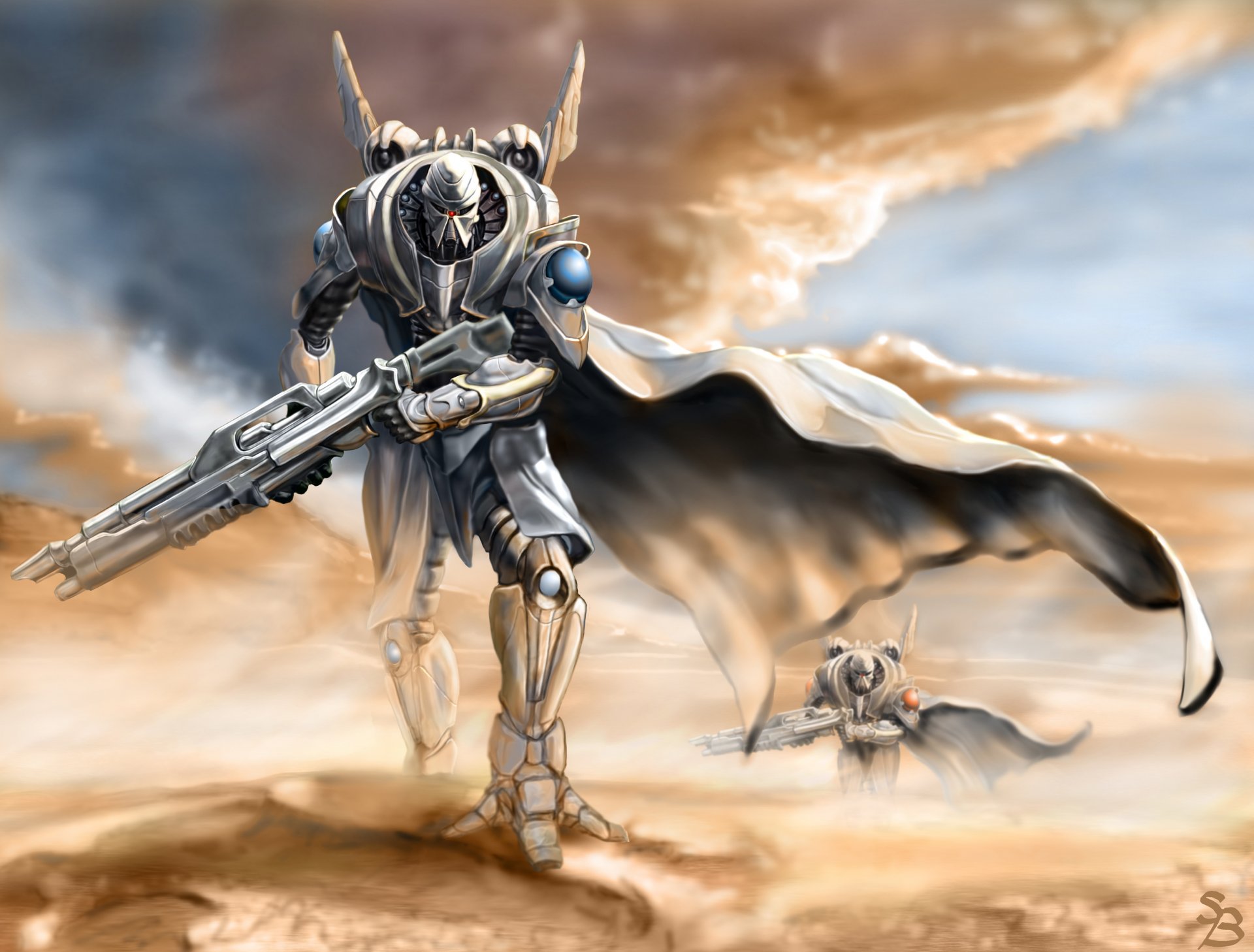 cience fiction art art robots weapons desert sand dust sky