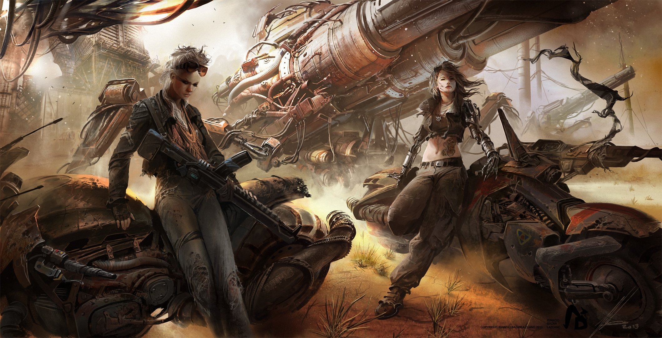 art filles steampunk motos mitraillette arme