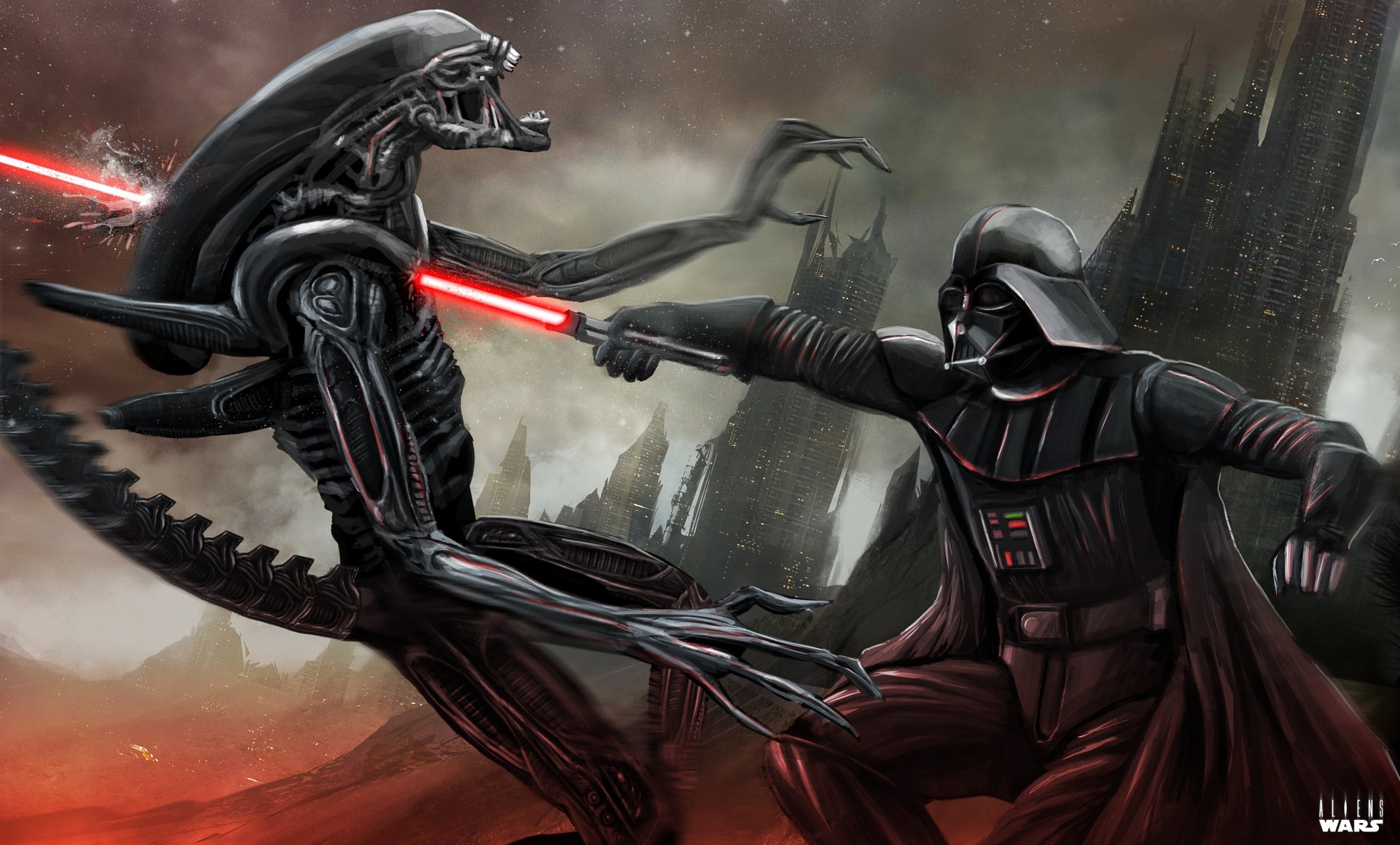 guerre stellari alieno xenomorph crossover darth vader