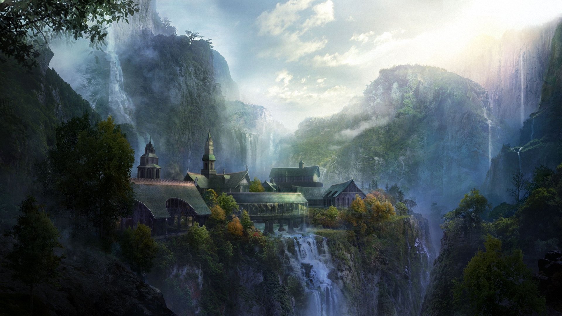 arte el señor de los anillos rivendell ciudad paisaje montañas