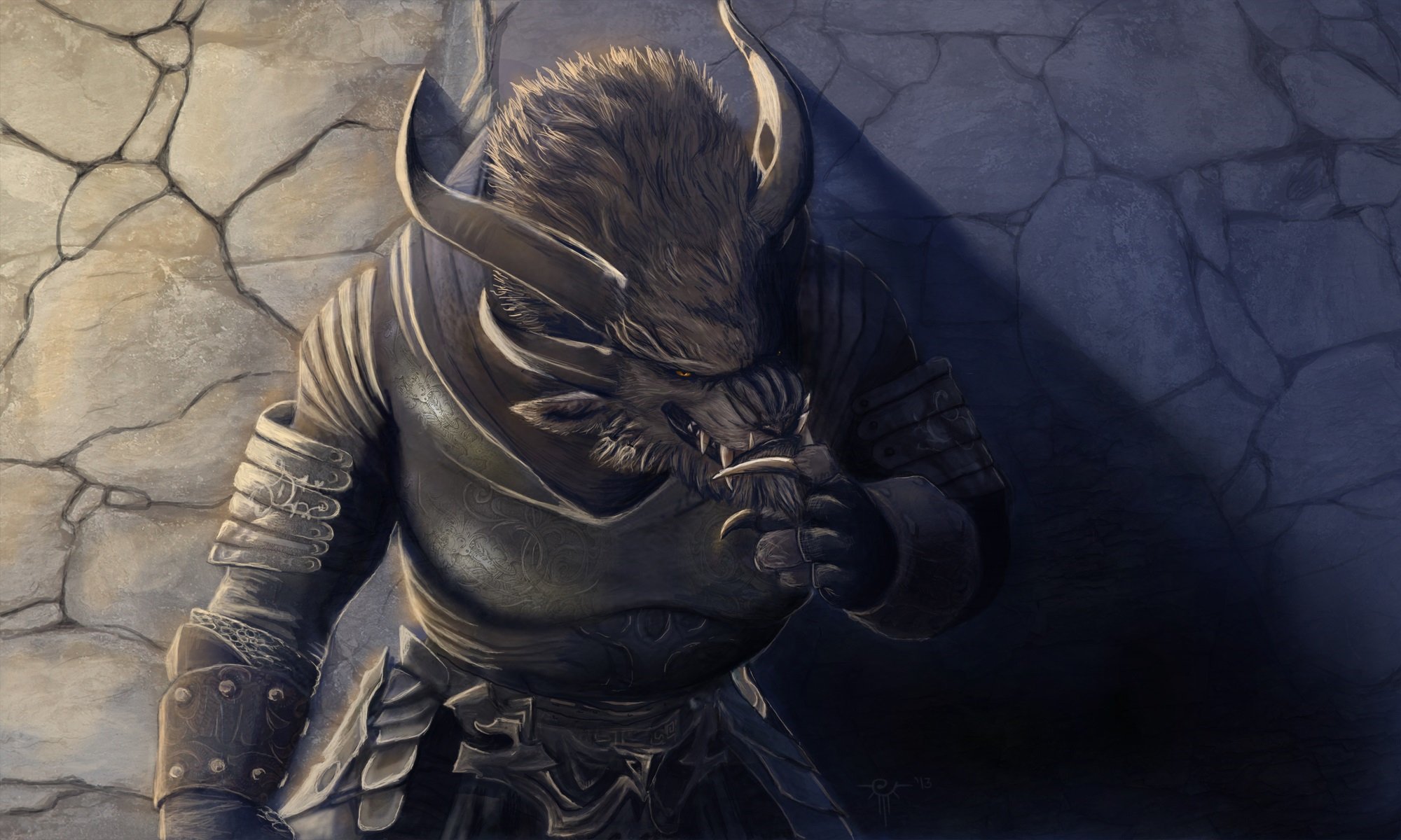 arte guild wars 2 minotauro mostro corna muro