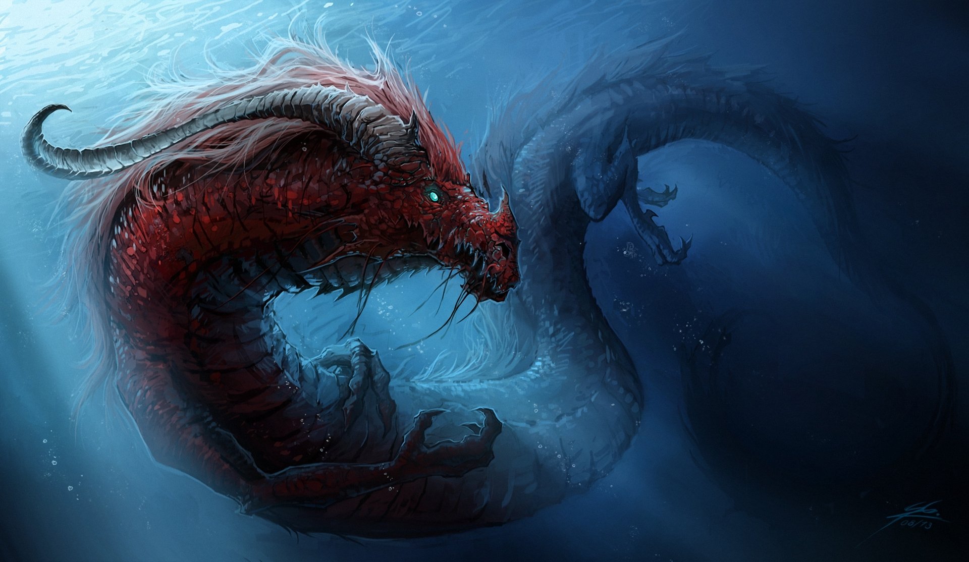 arte acqua drago mostro corna
