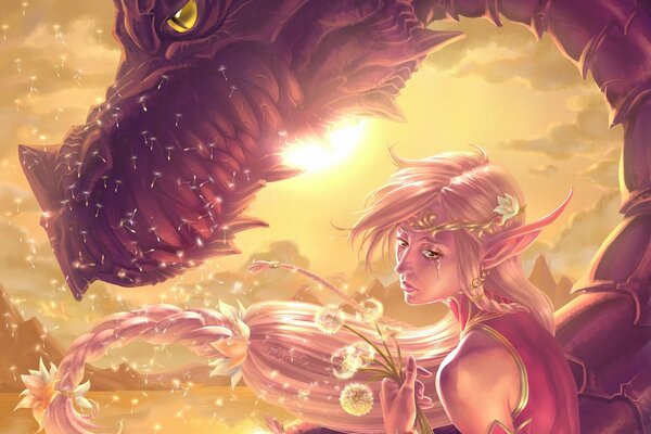 Elfe fille avec dragon avec Fantasy