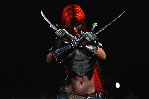 Vampire Bloodrayne with red hair and green eyes