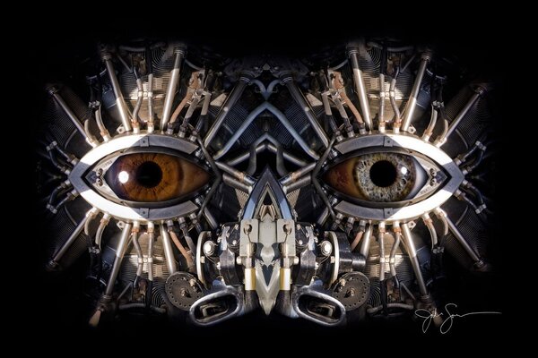 Робот механизм карие глаза серые глаза
