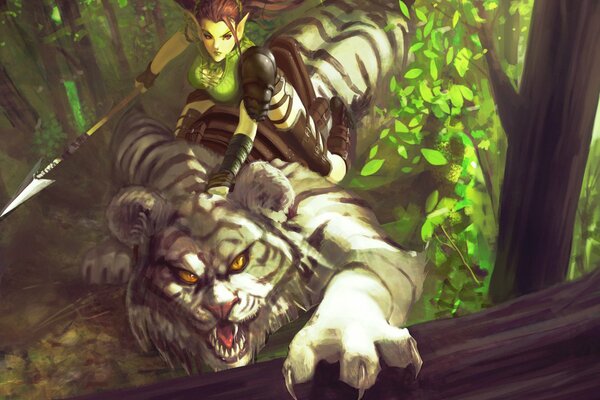 Girl forest tiger predator