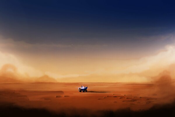 A rover in the desert. Surface exploration