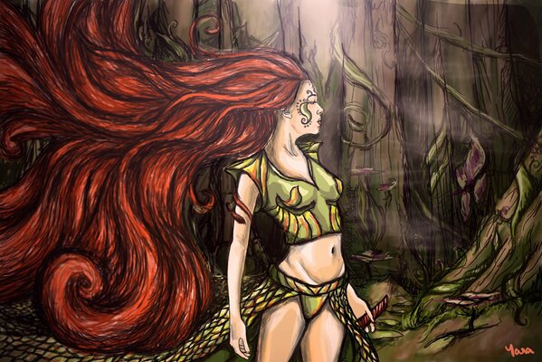 The girl from the forest. Red long hair