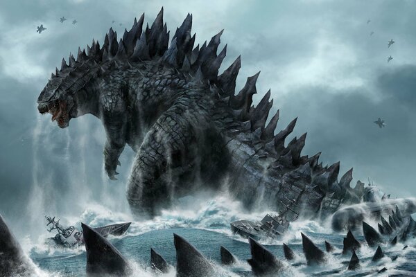 El monstruo marino Godzilla destruye barcos