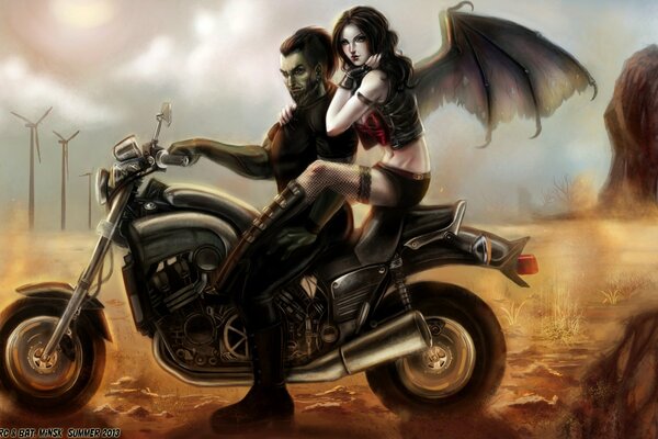 Dziewczyna ze skrzydłami na motocyklu