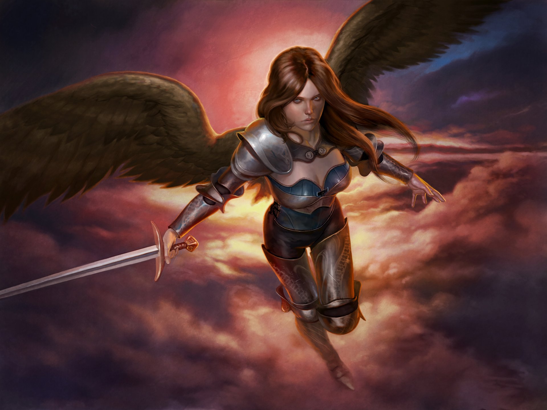 jason engle fiction art angel wings view sword weapon armour flight