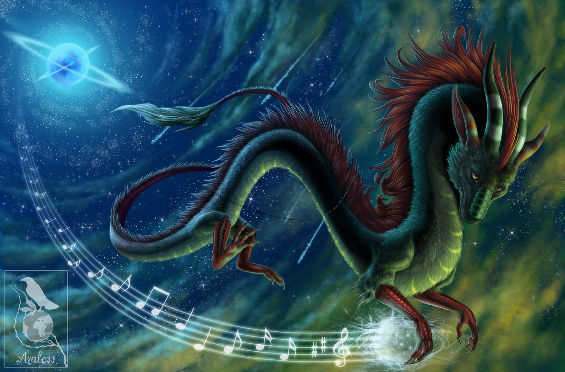 dragón música notas musicales dragón oriental dragón chino noche estrellas