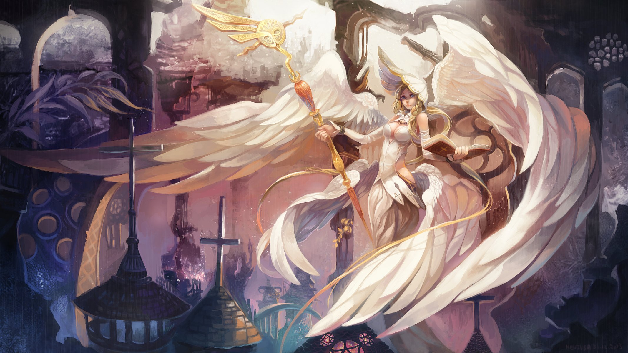 fiction art angel wings girl staff