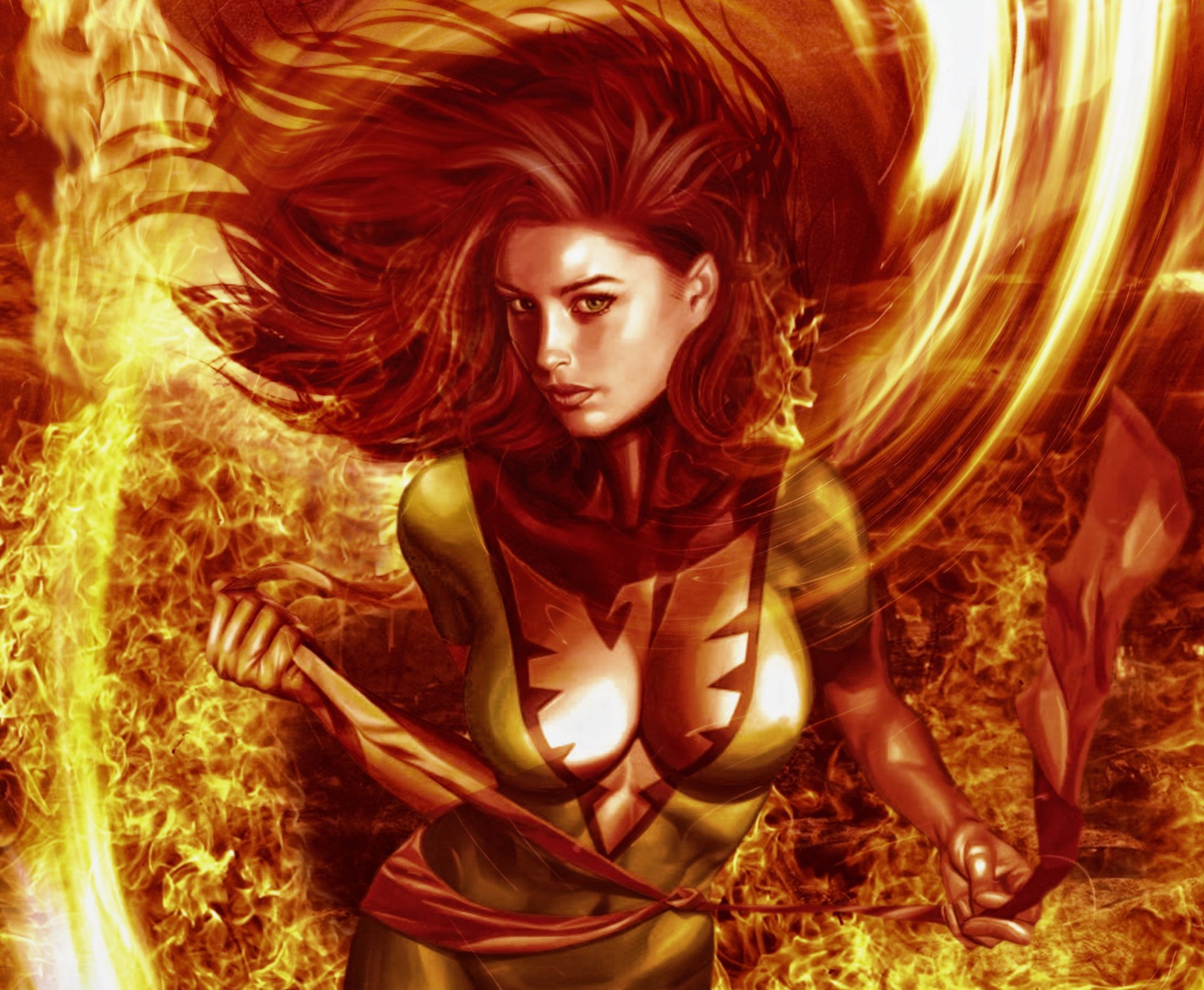 gene grey phoenix x-men mädchen feuer anzug blick