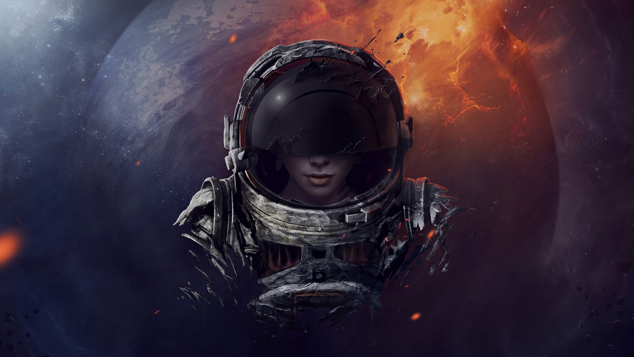 astronaut mädchen helm planet raum