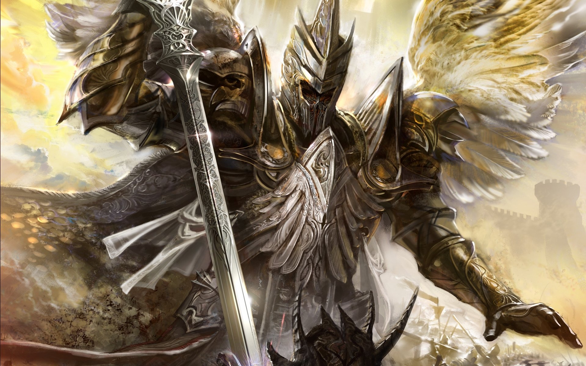 angel wings sword strike armour battle